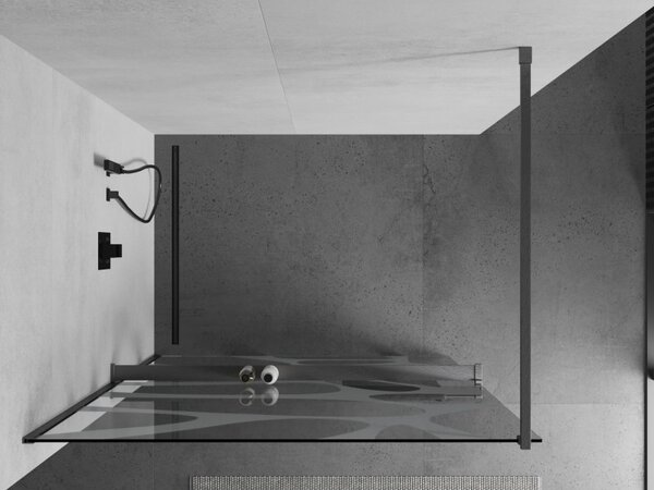 Mexen Kioto+, Walk-In zuhanyparaván polccal és akasztóval 70 x 200 cm, 8 mm átlátszó üveg fehér mintás, grafit profil, 800-070-121-66-97