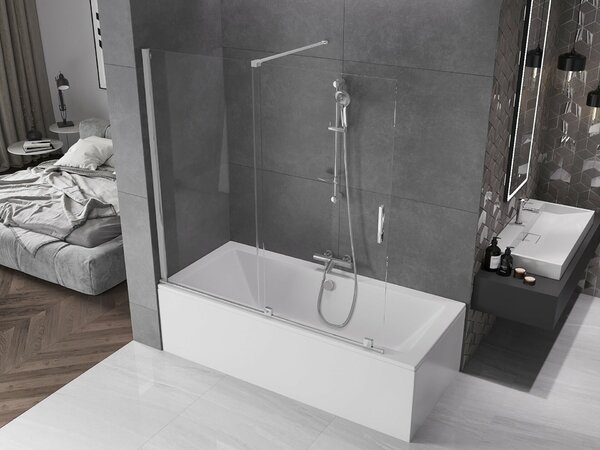 Mexen Velar 2-részes elhúzható fürdőkádparaván 160 x 150 cm, átlátszó, króm - 896-160-000-01-01