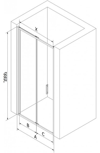 Mexen Exo, nyitható összecsukható ajtó 60x200 cm, 6mm átlátszó üveg, fekete profil, 816-060-000-70-00