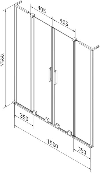 Mexen Velar L Duo 2-szárnyú kádparaván, eltolható, 150 x 150 cm, átlátszó, fehér - 896-150-003-02-20