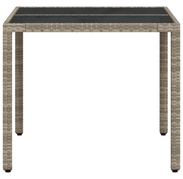 Világosszürke polyrattan üveglapos kerti asztal 90 x 90 x 75 cm