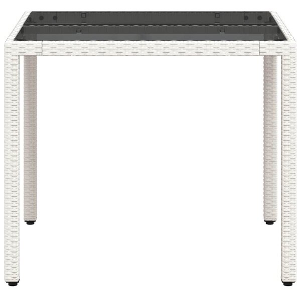 Fehér polyrattan üveglapos kerti asztal 90 x 90 x 75 cm