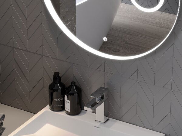 Mexen Ella, LED fürdoszobai tükör háttérvilágítással és kozmetikai tükörrel 70x70 cm, 6000K, páramentesíto, 9811-070-070-611-00