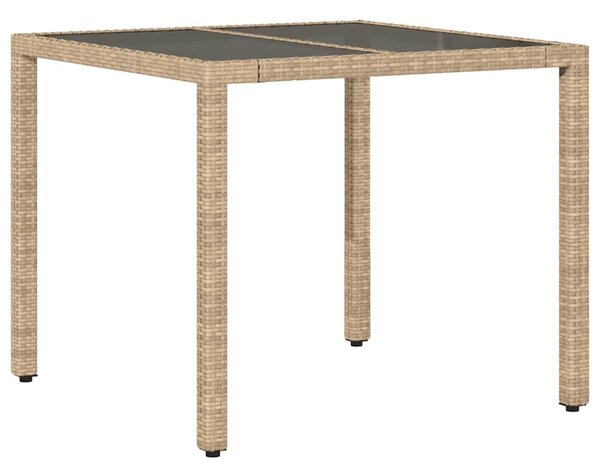 Bézs polyrattan üveglapos kerti asztal 90 x 90 x 75 cm