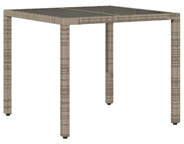 Szürke polyrattan üveglapos kerti asztal 90 x 90 x 75 cm