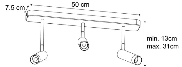 Lekerekített fekete GU10 35 mm-es mennyezeti spotlámpa 3-lámpás állítható - Kate