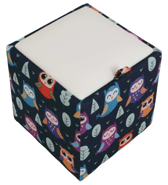 Box puff - bagoly mintás szövet / fehér műbőr