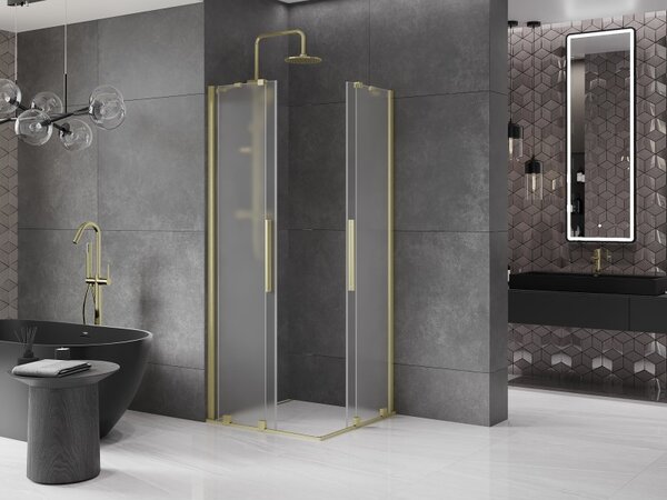 Mexen Velar Duo, zuhanykabin tolóajtóval 80 x 80 cm, 8 mm-es matt üveg, arany matt, 871-080-080-32-55