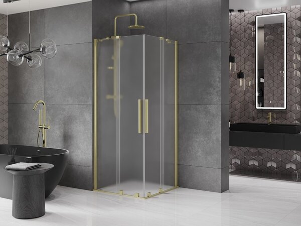 Mexen Velar Duo, zuhanykabin tolóajtóval 80 x 80 cm, 8 mm-es matt üveg, arany matt, 871-080-080-32-55