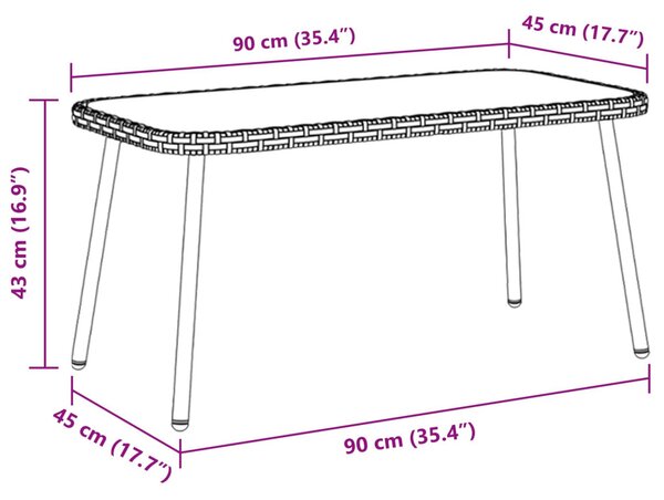 Dohányzóasztal Fekete 90 x 45 x 43 cm polirattan