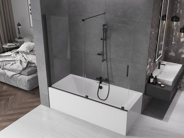 Mexen Velar 2 szárnyas csúsztatható kádparaván 180 x 150 cm, átlátszó, fekete - 896-180-000-01-70