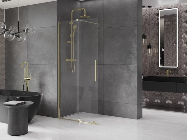 Mexen Velar, tolóajtó a nyílásba Walk-In 80 cm, 8 mm átlátszó üveg, arany fényes, 871-080-000-03-50