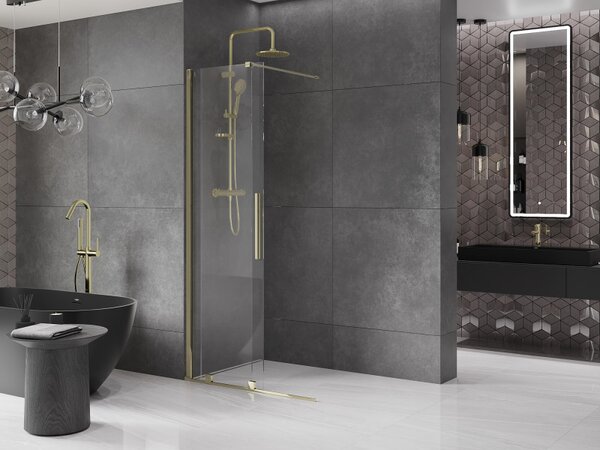 Mexen Velar, tolóajtó a nyílásba Walk-In 80 cm, 8 mm átlátszó üveg, arany fényes, 871-080-000-03-50