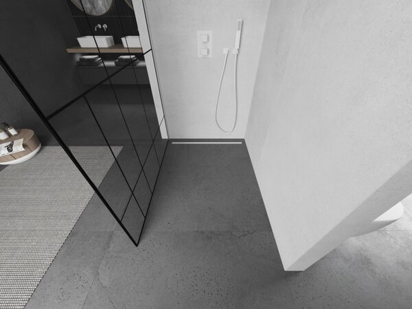 Mexen Kioto, Walk-In zuhany paraván 70 x 200 cm, 8mm üveg tiszta / fekete mintás, fehér profil, 800-070-101-20-78