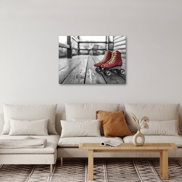 Egy piros régi görgős cipő képe (70x50 cm)