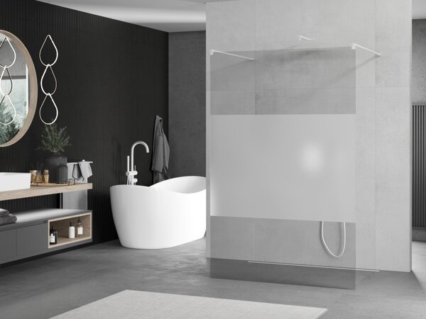 Mexen Kioto, átmenő zuhanyparaván 100 x 200 cm, 8mm átlátszó / jegesedés üveg, 2x fehér stabilizáló távtartó, 800-100-002-20-35