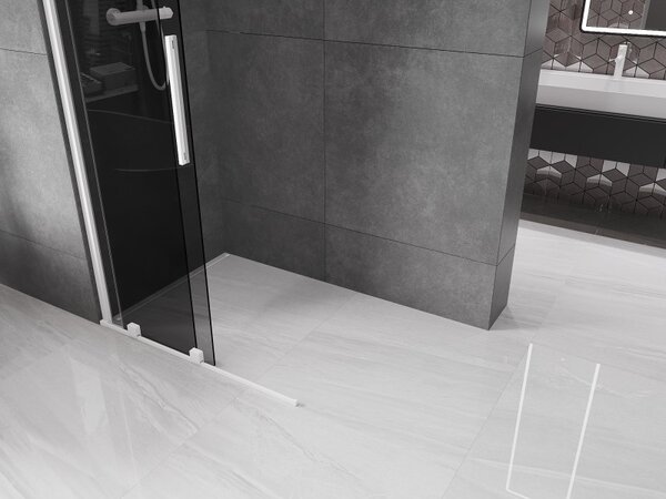 Mexen Velar, zuhany paraván tolóajtóval Walk-in 70 x 200 cm, 8mm szürke üveg, fehér matt, 871-070-000-43-20