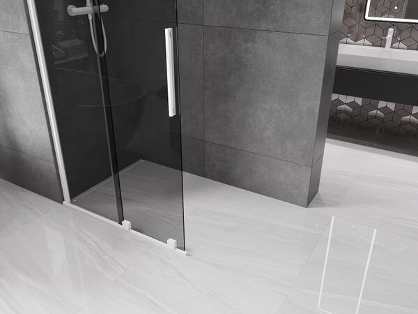 Mexen Velar, zuhany paraván tolóajtóval Walk-in 70 x 200 cm, 8mm szürke üveg, fehér matt, 871-070-000-43-20