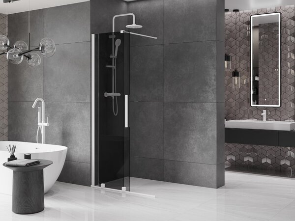 Mexen Velar, zuhany paraván tolóajtóval Walk-in 70 x 200 cm, 8mm szürke üveg, fehér matt, 871-070-000-43-20
