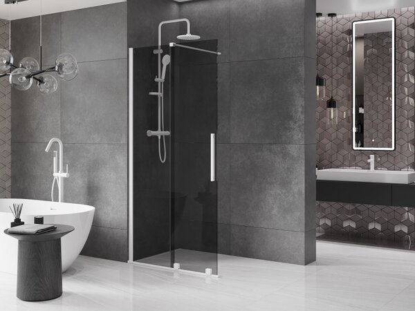 Mexen Velar, zuhany paraván tolóajtóval Walk-in 70 x 200 cm, 8mm szürke üveg, fehér matt, 871-070-000-43-20