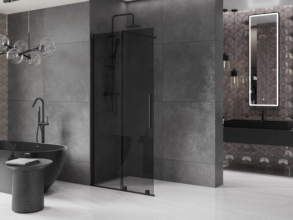 Mexen Velar, zuhany paraván tolóajtóval Walk-in 70 x 200 cm, 8mm szürke üveg, fekete matt, 871-070-000-43-70