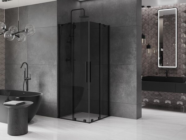 Mexen Velar Duo, zuhanykabin tolóajtóval 80 x 80 cm, 8mm szürke üveg, fekete matt, 871-080-080-42-70