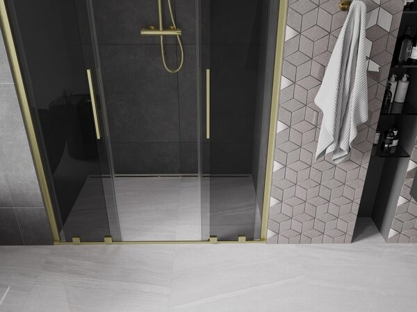 Mexen Velar Duo, tolózuhanyajtó nyitáshoz 140 cm, 8mm szürke üveg, arany matt, 871-140-000-42-55