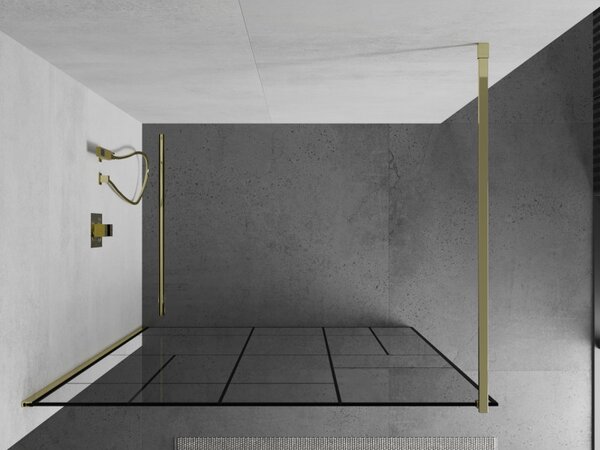 Mexen Kioto zuhanyparaván 80x200 cm 8 mm, arany profil, üveg fekete minta 2, 800-080-101-50-78