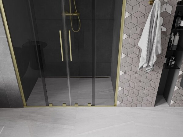 Mexen Velar Duo, tolózuhanyajtó nyitáshoz 140 cm, 8mm szürke üveg, arany matt, 871-140-000-42-55