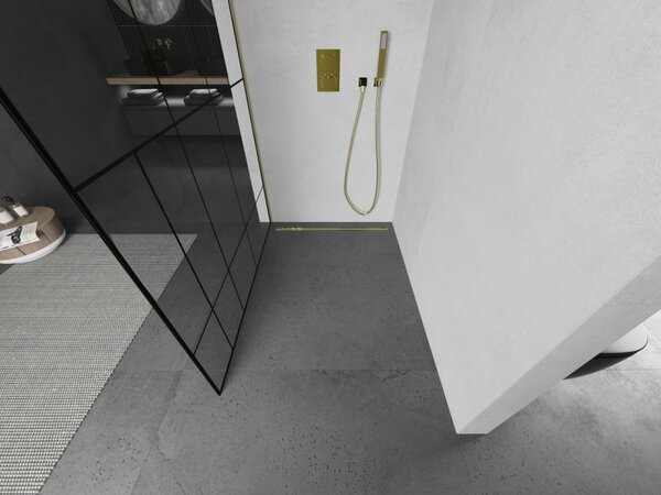 Mexen Kioto zuhanyparaván 80x200 cm 8 mm, arany profil, üveg fekete minta 2, 800-080-101-50-78