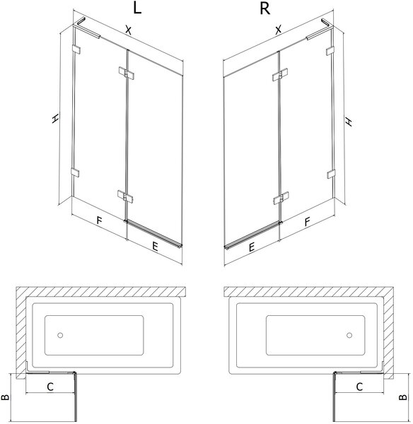 Mexen Lunar L kádparaván 2-szárnyas, jobb 120 x 150 cm, átlátszó, szürke gun szálcsiszolt - 897L-120-100-66-00-P