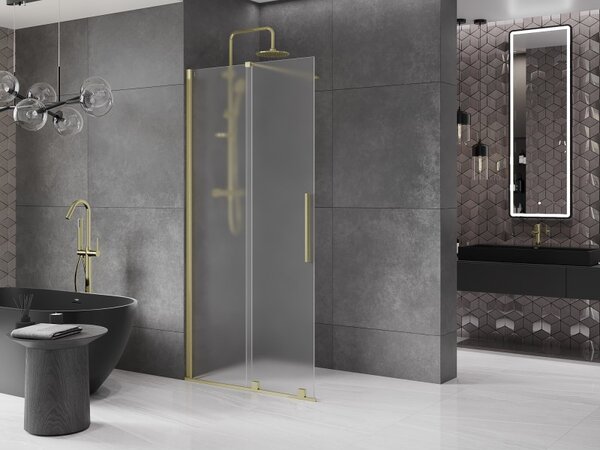 Mexen Velar, zuhany paraván tolóajtóval Walk-in 80 x 200 cm, 8 mm-es matt üveg, arany matt, 871-080-000-33-55