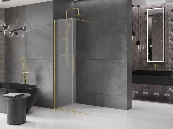 Mexen Velar, zuhany paraván tolóajtóval Walk-in 80 x 200 cm, 8 mm-es matt üveg, arany matt, 871-080-000-33-55