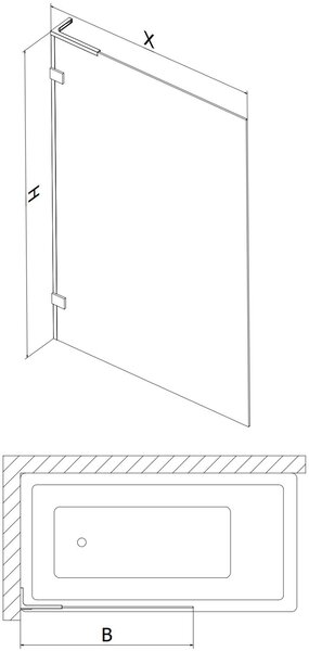 Mexen Lunar L kádparaván 1 szárnyú 100 x 150 cm, átlátszó, fekete - 897L-100-000-70-00