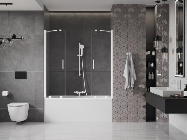 Mexen Velar Duo, 2 szárnyas eltolható kádparaván 140 x 150 cm, 8mm átlátszó üveg, fehér profil, 896-140-000-02-20