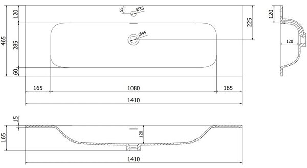 Mexen Orio, fürdőszobaszekrény 140 cm Vela mosdóval, 2 fiókkal, fényes fehér, 91A10-14047-2-BFF00-W23M00