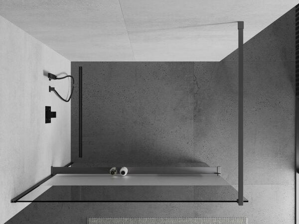 Mexen Kioto+, Walk-In zuhany paraván polccal és akasztóval 70 x 200 cm, 8 mm átlátszó matt üveg, grafit profil, 800-070-121-95-35