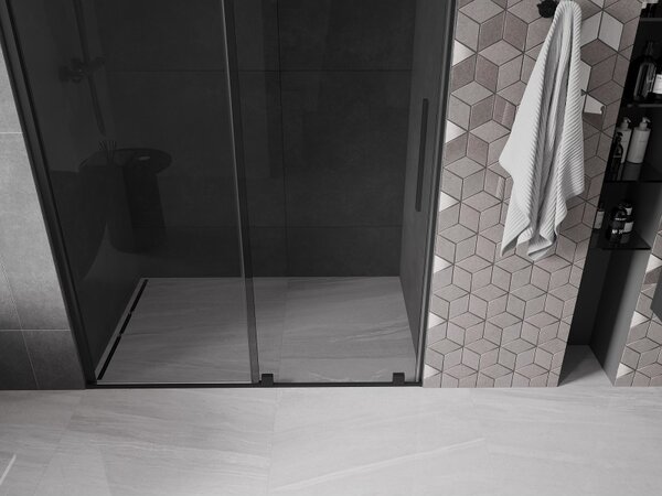 Mexen Velar, tolózuhanyajtó nyitáshoz 140 cm, 8mm szürke üveg, fekete matt, 871-140-000-41-70