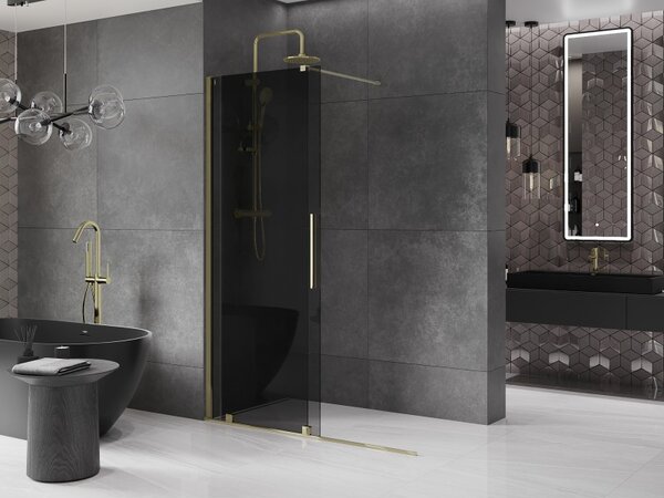 Mexen Velar, zuhany paraván tolóajtóval Walk-in 140 x 200 cm, 8mm szürke üveg, arany fényes, 871-140-000-43-50
