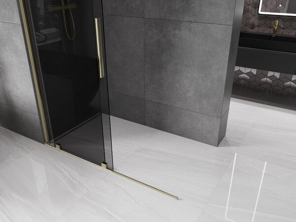 Mexen Velar, zuhany paraván tolóajtóval Walk-in 140 x 200 cm, 8mm szürke üveg, arany fényes, 871-140-000-43-50