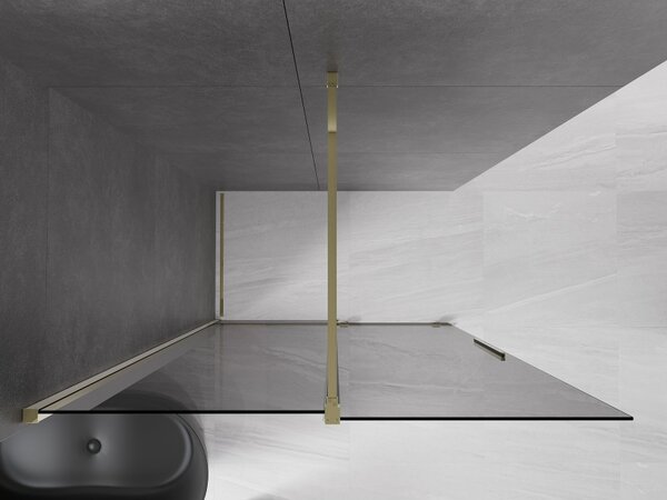 Mexen Velar, zuhany paraván tolóajtóval Walk-in 140 x 200 cm, 8mm szürke üveg, arany fényes, 871-140-000-43-50