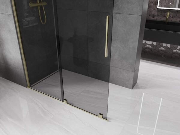 Mexen Velar, zuhany paraván tolóajtóval Walk-in 140 x 200 cm, 8mm szürke üveg, arany fényes, 871-140-000-43-50