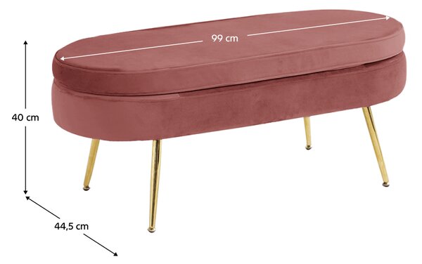 KONDELA Luxus zsámoly/puff, rózsaszín Velvet szövet/króm arany, Art-deco, NOBLIN TABURET TYP 2