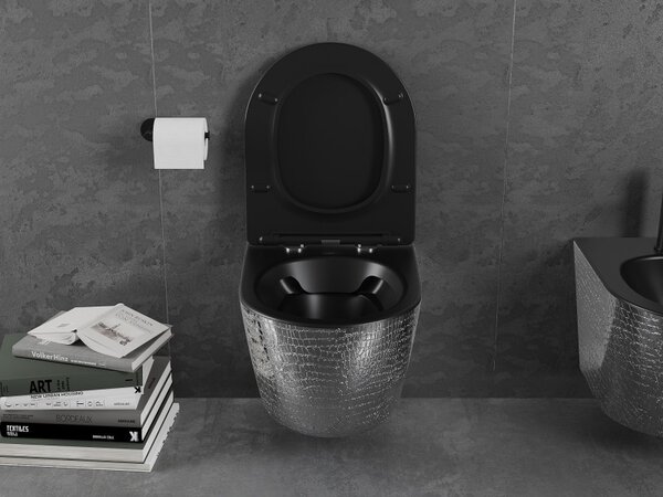 Mexen Lena, függő wc csésze 480x360x355 mm lassan süllyedő ülőfelülettel, matt fekete - ezüst mintás, 30224072