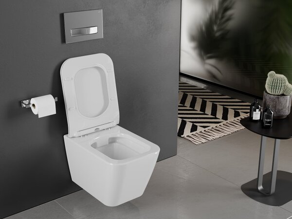 Mexen Cube Rimless WC csésze lassan záródó slim tetővel, duroplast, fényes fehér - 30924000