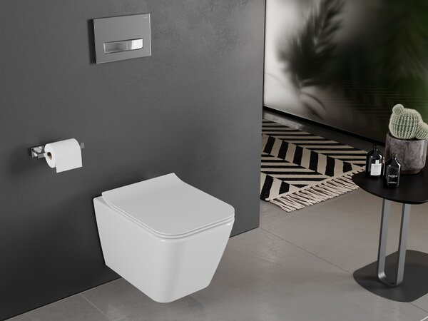 Mexen Cube Rimless WC csésze lassan záródó slim tetővel, duroplast, fényes fehér - 30924000