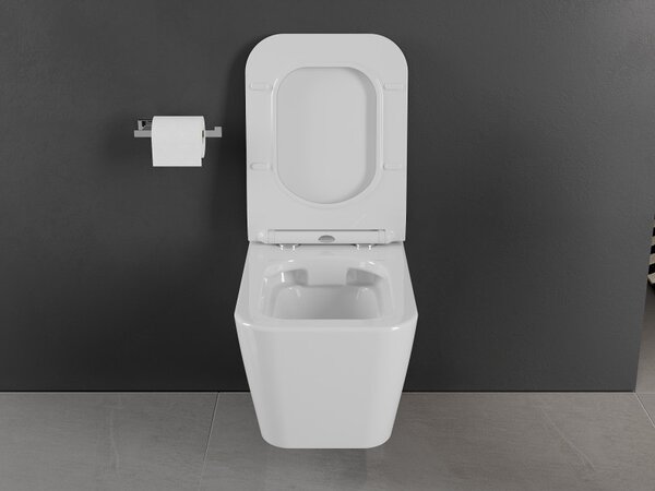 Mexen Cube Rimless WC csésze lassan záródó slim tetővel, duroplast, fényes fehér - 30924000