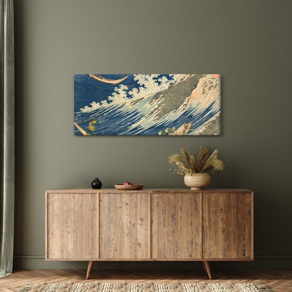 Kép - Katsushika Hokusai, Fishing Boats at Choshi in Shimosa (Soshu Choshi) , reprodukciók (120x50 cm)