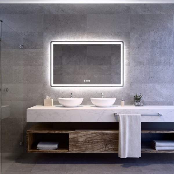 Welland Type-20V kétszemélyes LED tükör - fényerő + színhőfok állítás + páramentesítő + óra - 120 x 75 cm