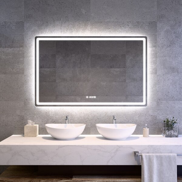 Welland Type-20V kétszemélyes LED tükör - fényerő + színhőfok állítás + páramentesítő + óra - 120 x 75 cm